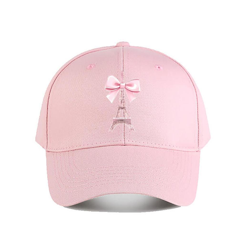 Eiffel Tower Pink Bow Embroidered Cotton Baseball Cap Baseball Cap Fashion Unisex Sunhat Womens Outdoor Sports Snapback Cap