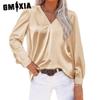 Women's Fashion Casual Spring Autumn Solid Color Print Long Sleeve V-Neck Blouses & Shirts