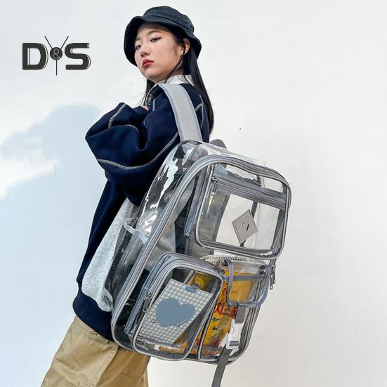 Clear Backpack with Reinforced Stitching Zipper Closure Large Capacity Adjustable Heavy Duty Large PVC Transparent See Through School Bag