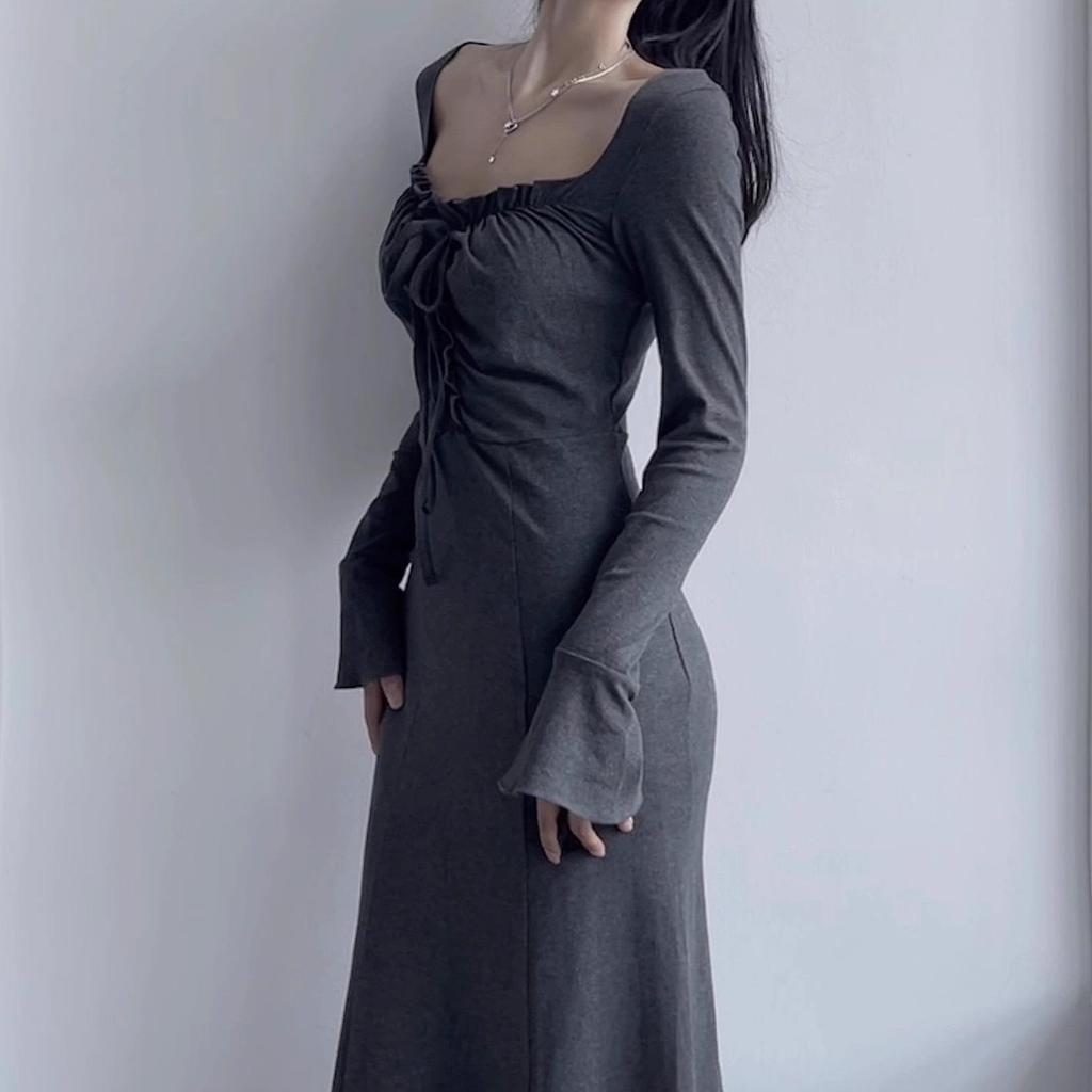 Элегантное платье Hot Girl с длинными рукавами - Коллекция Весна/Осень 2024: Высококачественная, тонкая талия, стиль Pure Desire для женщин