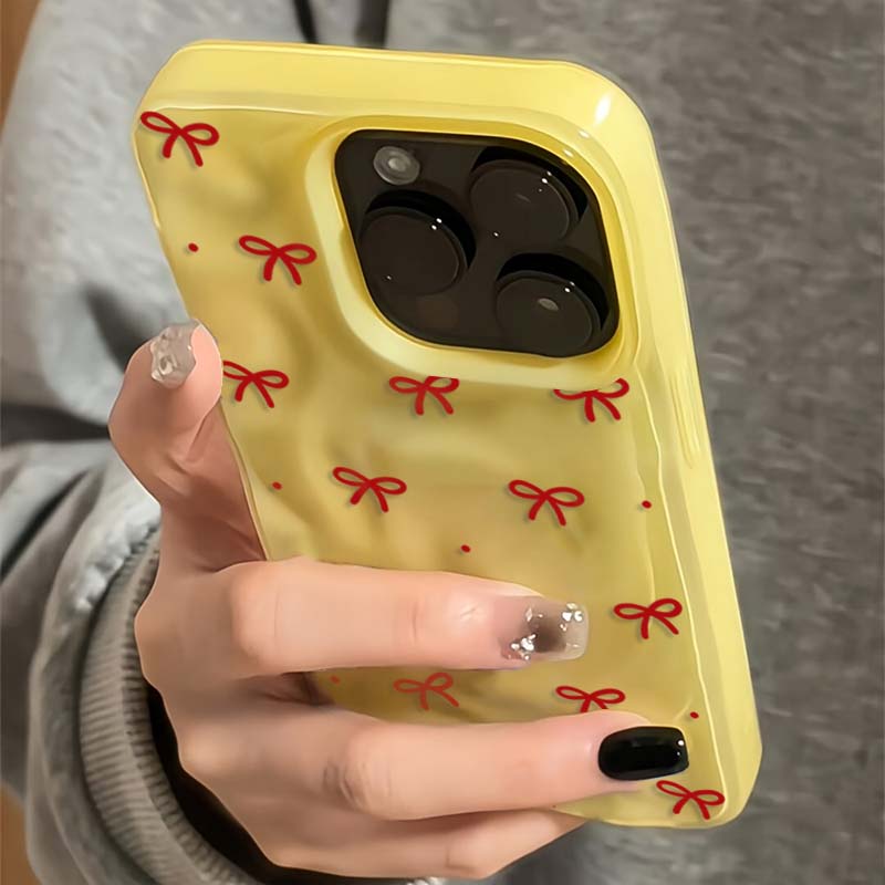 Красный бант Точки Складки Текстура Чехол для телефона Для iPhone 11 Funda iPhone 17 13 14 15 16 Pro Max 12 Plus 14promax Ударопрочный Мягкий чехол