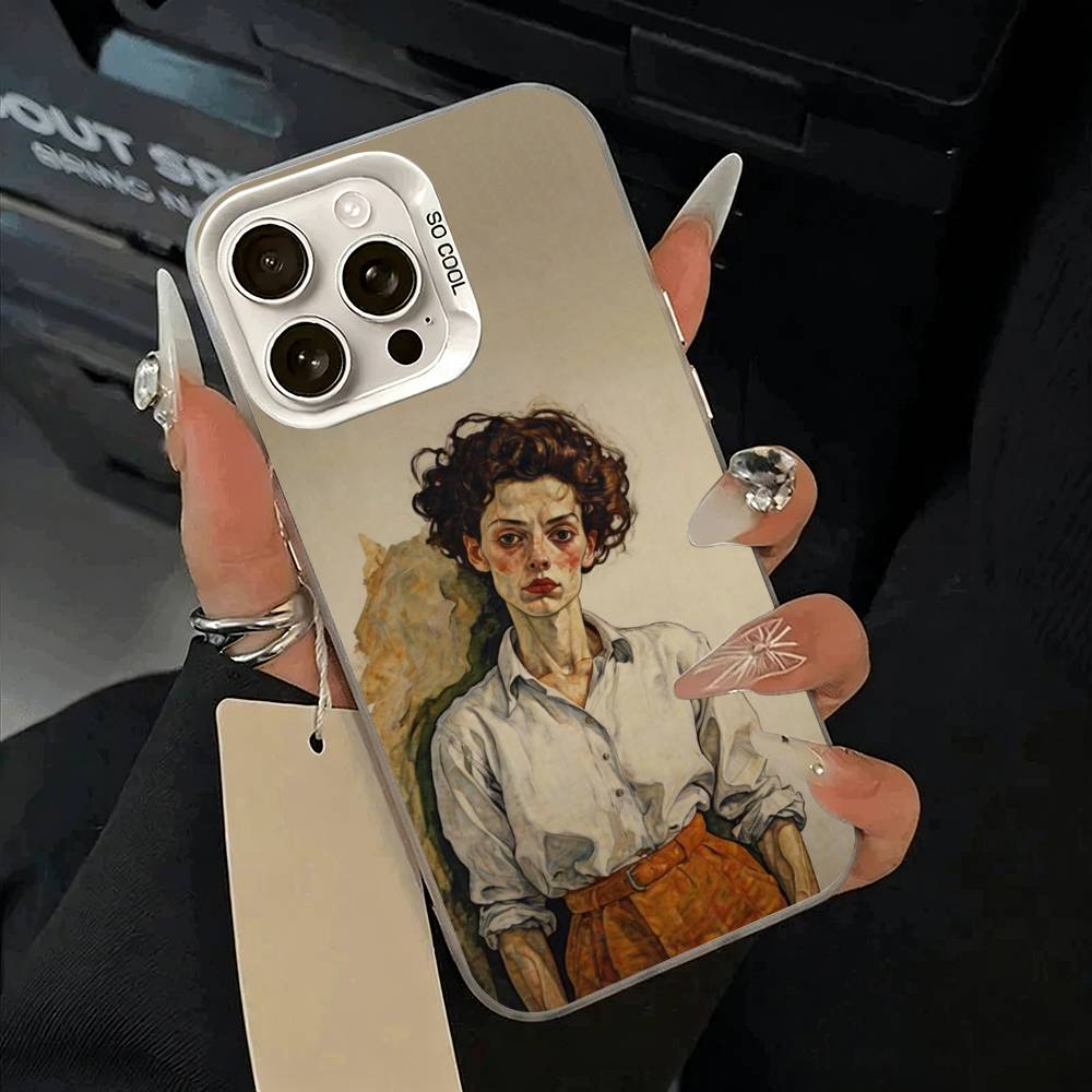E-Egon S-Schiele Чехол для телефона для iPhone 17,16,15,14,13,12,11 Plus,Pro Max,XS,бело-серебристый чехол для телефона