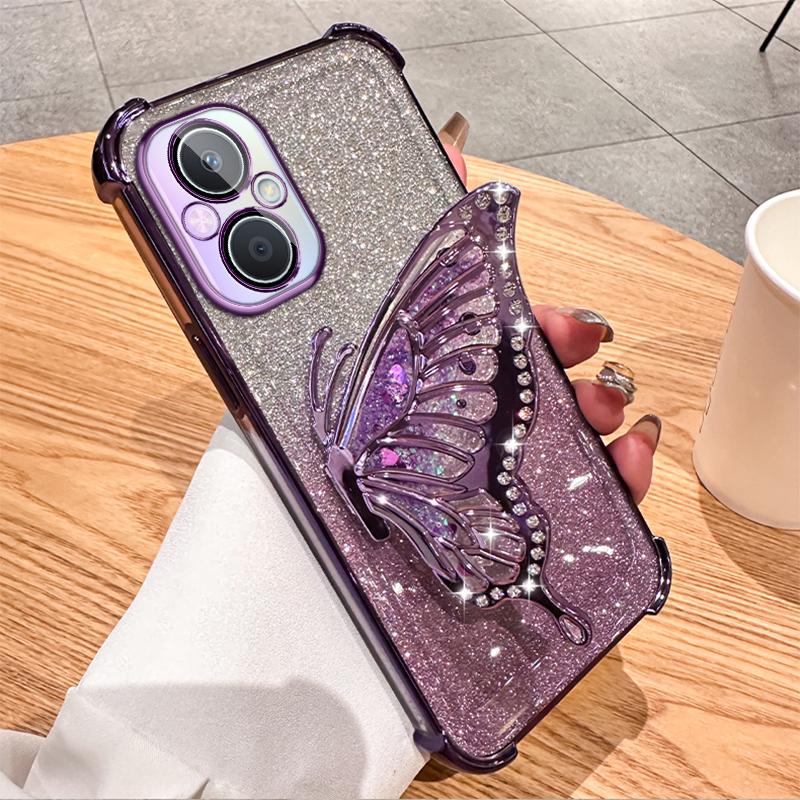 Чехол-подставка с градиентным блеском и бабочкой для OPPO A96 A97 A35 A93 A55 A56 A57 A17 A9 A5 A57 A58 A72 Realme C53 C35 C33 C31 Reno 6 7 8 9 10 11 12 Pro