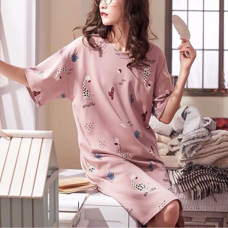 Summer Short Sleeve Night Dress Kawaii Printed Casual Pajamas Dresses