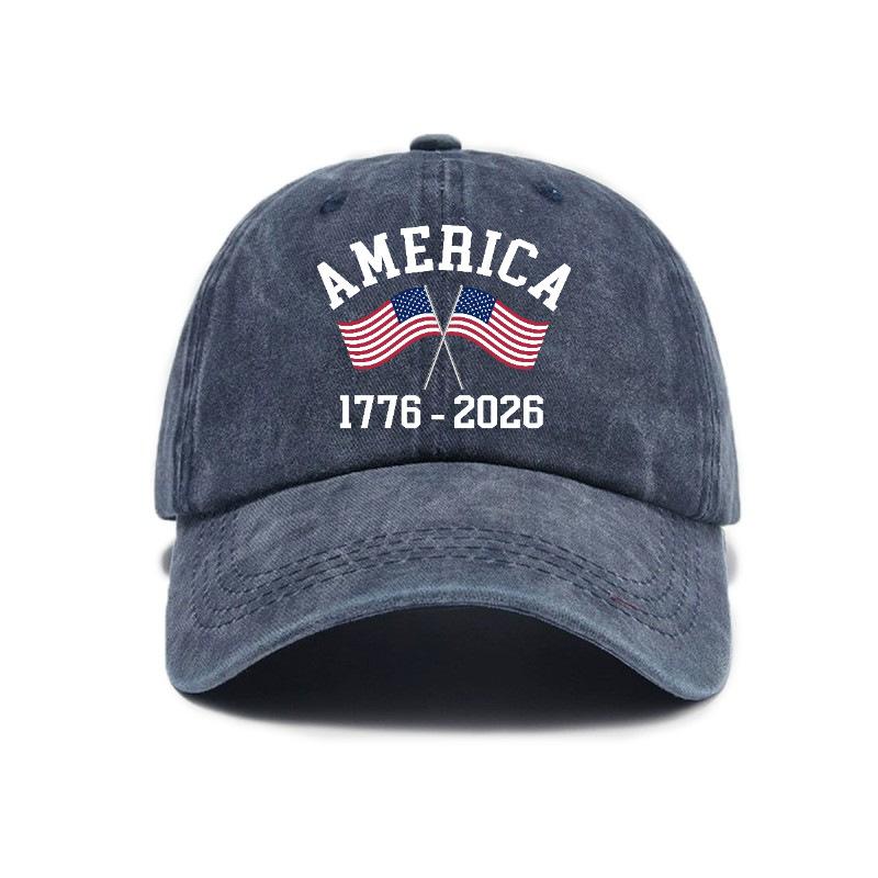 Washed And Distressed Printed Baseball Cap for Adults pc Versatile Trendy American Th Anniversary Printed Washed And D
