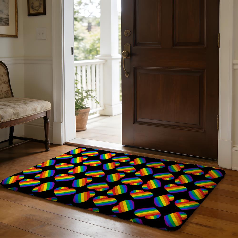 Rainbow Stripes Floor Mat Soft Flannel Absorbent Mat Non-Slip Rug Home Bedroom Bathroom