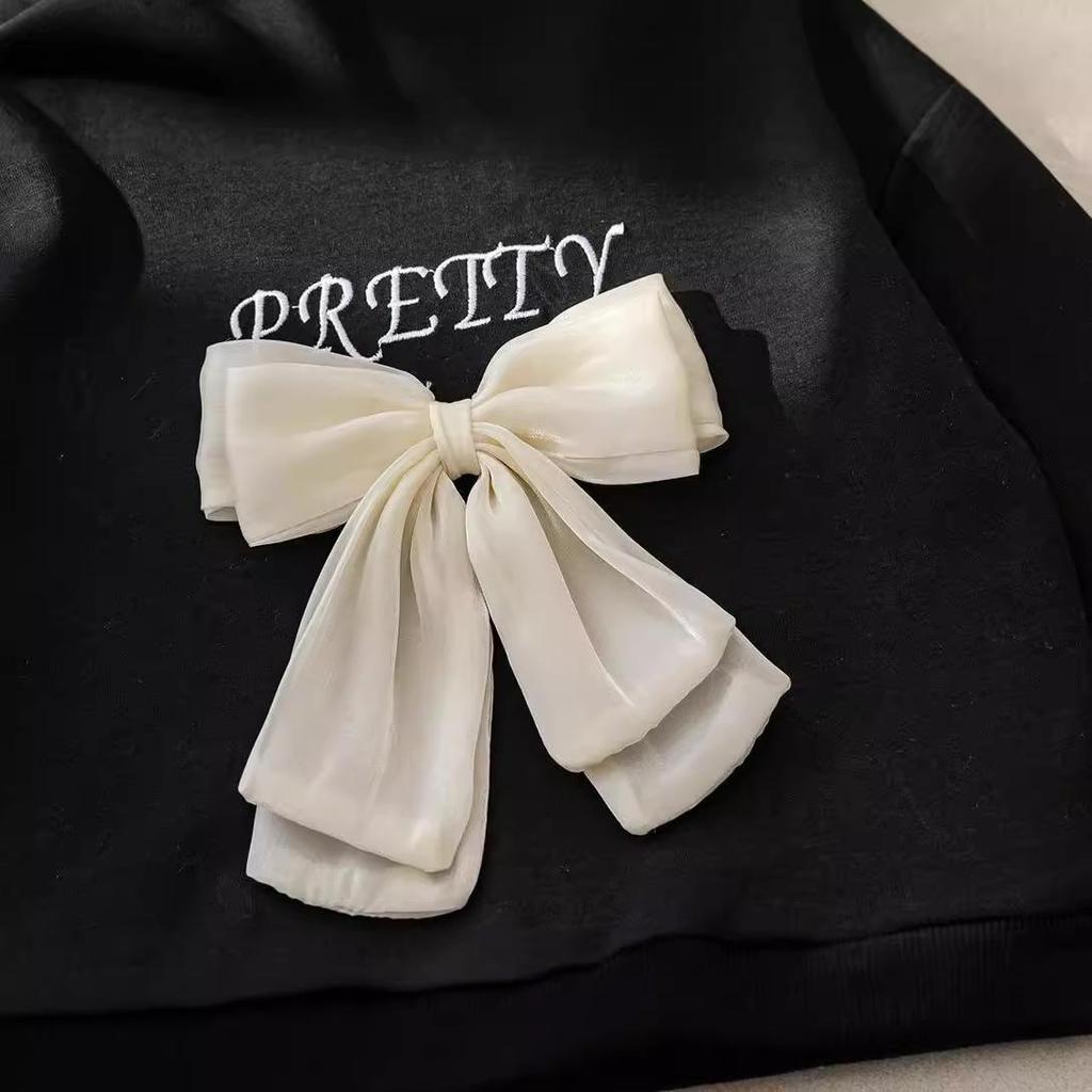 2024 Весна/Осень Корейский Стиль Толстовка с Бантом для Девочек - Модный Пуловер