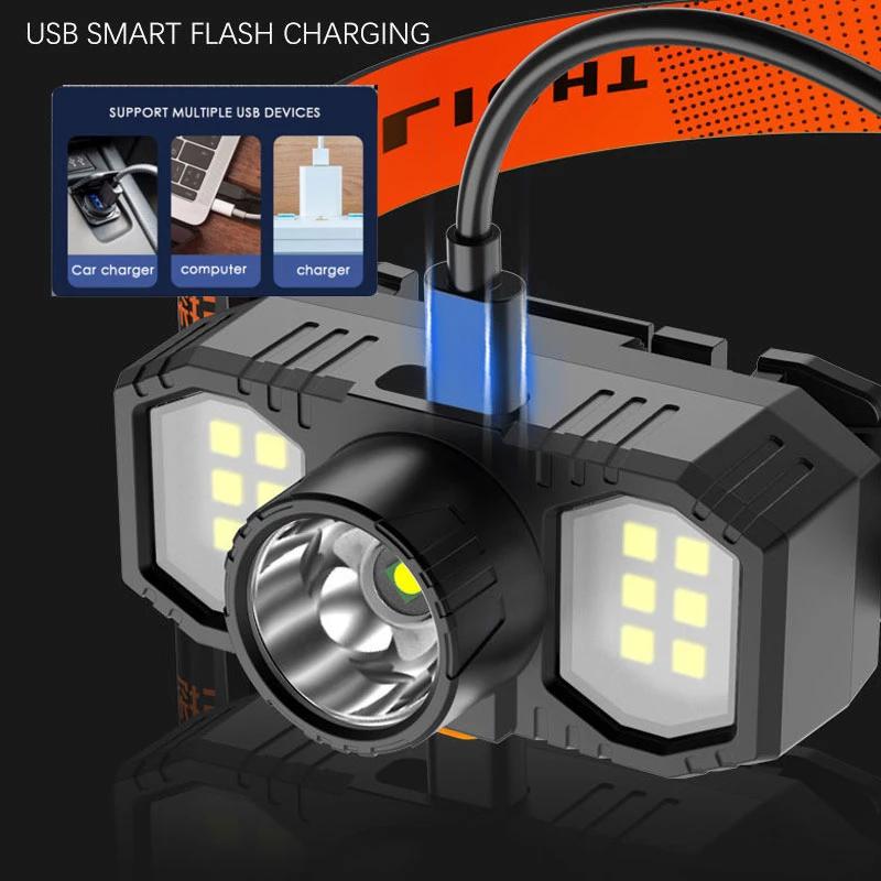 Светодиодный налобный фонарь, 3 режима, USB перезаряжаемый налобный фонарик, 18650, аккумулятор, светодиодный прожектор, водонепроницаемая лампа для ночной рыбалки