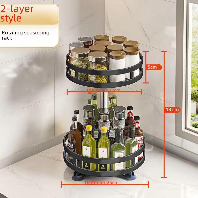Вращающаяся кухонная полка для приправ — многофункциональный угловой органайзер для масла, соли, соуса и уксуса.