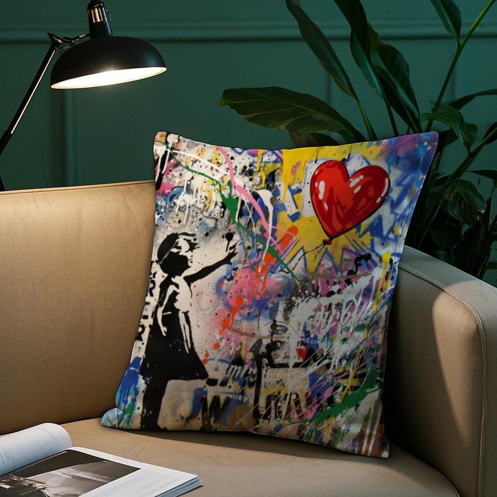 Наволочка из короткого плюша Banksy Уличное граффити Арт Наволочка Защита от пылевых клещей Невидимая молния Шелковистый короткий плюс