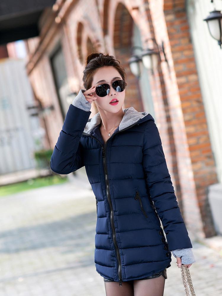 Mid-length Cotton-padded Jacket Women's Winter New Gloves Slim-fit Hooded Women's Down Padded Jacket