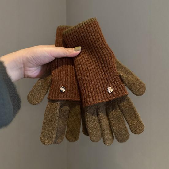 Складные вязаные перчатки двойной длины, теплые перчатки с сенсорным экраном, эластичные перчатки на запястье с цветовыми блоками, длинные перчатки для женщин и мужчин для набора текста и повседневных дел