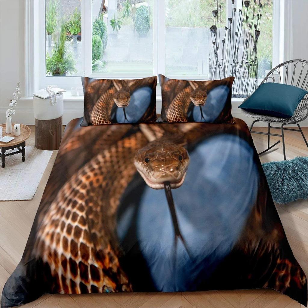 Snake Duvet Cover Set 3D Python Palm Leaf Bedding Set King Size Reptile Tropical Theme Quilt Cover For Kids Boys Girls Teens