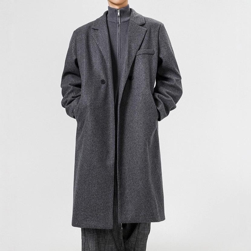 Мужской зимний свободный тренч средней длины в гонконгском стиле - Корейская шерстяная куртка