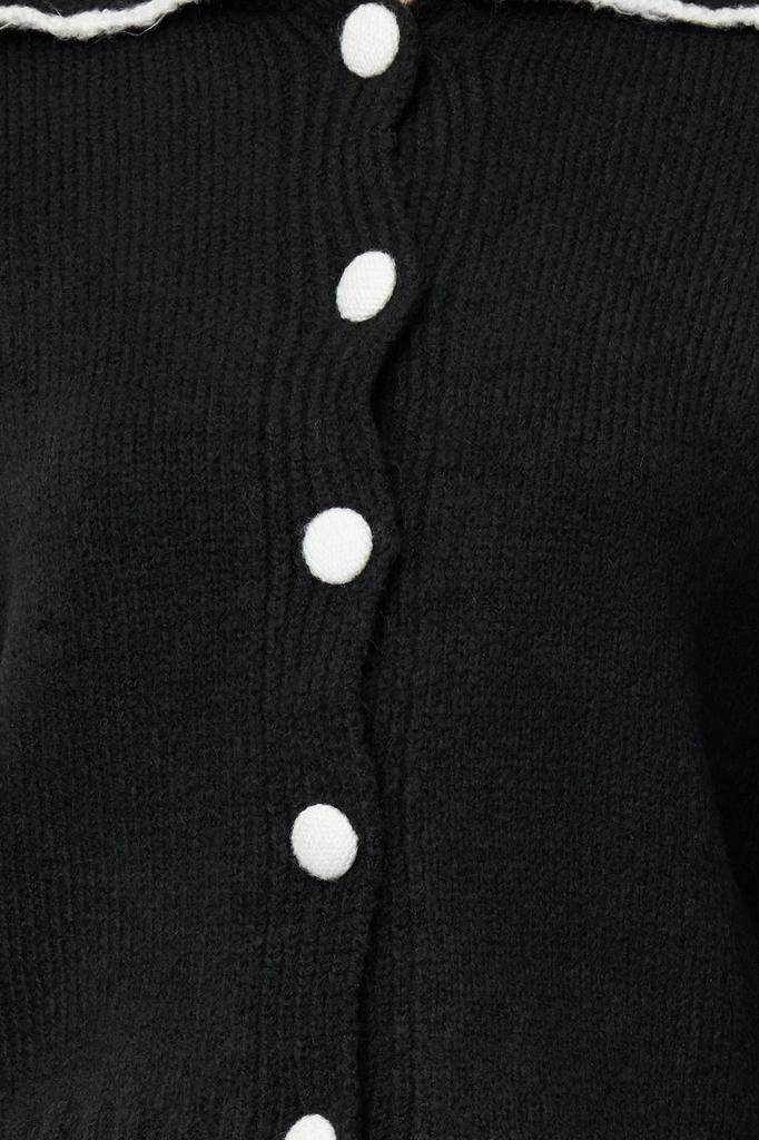 Women's Elegance Style Cardigan Black Soft Textured Contrast Color Knitwear Cardigan