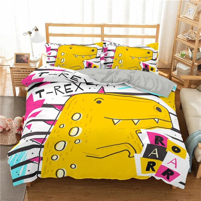 Cartoon Dinosaur Duvet Cover for Kids Boys Girls Wildlife Animal Print Polyester Quilt Cover Bedroom Decor Gift
