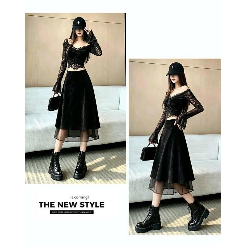 Women's Retro Skirt: High-Waisted Tulle A-Line Skirt for Fall/Winter