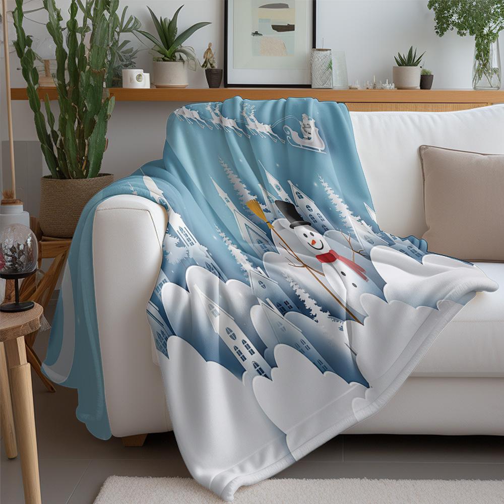 Tuniu Winter Snowman Landscape Fleece Blanket Sofa Bed Room Throw Soft Warm Cozy Gift
