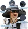 Portable Solar Powered Cooling Fan Hat with 2 Fans Rechargeable USB Wide Brim UV Protection Hat for Outdoor Activities