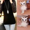 Fashion Cute Fox Pattern Pendant Rhinestone Inlaid Fur Necklace Long Sweater Chain
