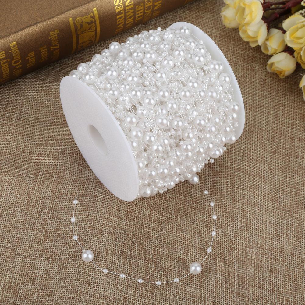 60m Roll Grinding Pearl Wire Beads Garland String DIY Wedding Decoration 3mm+8mm(white)