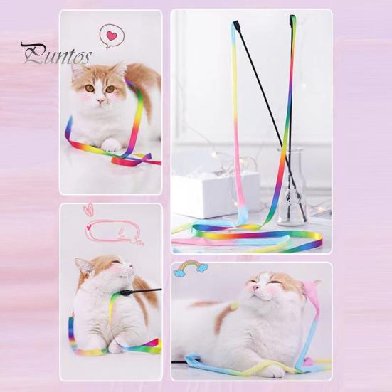 2Pcs Cat Stick Interactive Toy Double-Sided Rainbow Webbing Tease Scratch-Resistant Bite-resistant Entertaining Cat