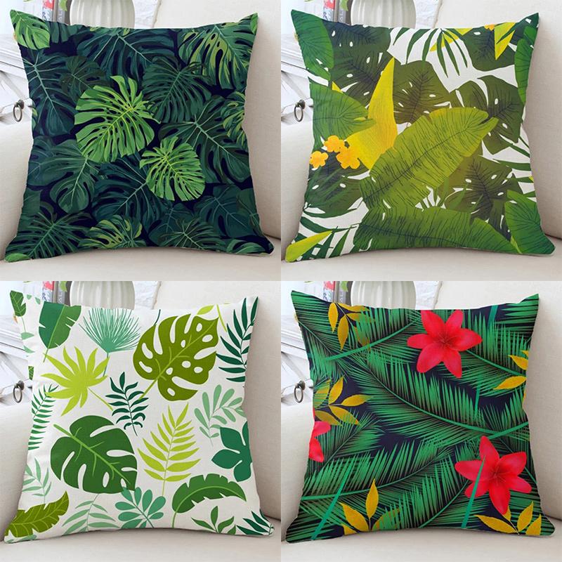 Exotic Tropical Leaves and Flowers Double-sided Printed pillow cover Short plush Suitable living rooms sofas throw cushion cover