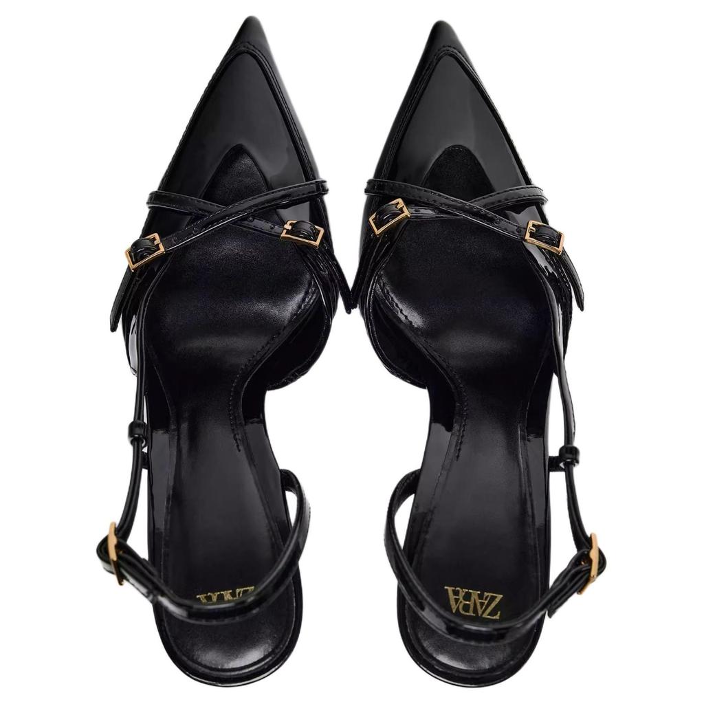 Zara Искусственная кожа Легкие Элегантные Туфли-стилет на высоком каблуке 8 см Женские туфли на высоком каблуке Черные 13200510-38