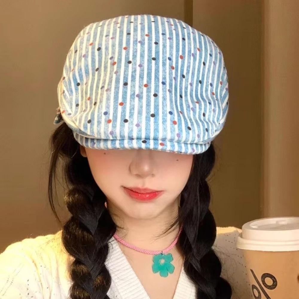 Vintage Stripped Berets Korean Painter Cap Fashion Polka Dot Beret  Women
