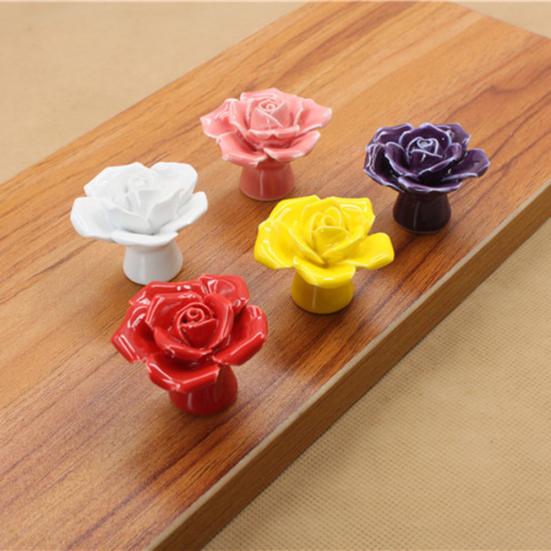 Керамические дверные ручки с цветком розы, ручки для ящика, дверные ручки шкафа с винтом
