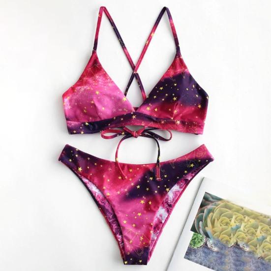 2 шт./компл. комплект бикини с градиентом, без косточек, со звездным принтом, пояс для купания, пляжный костюм