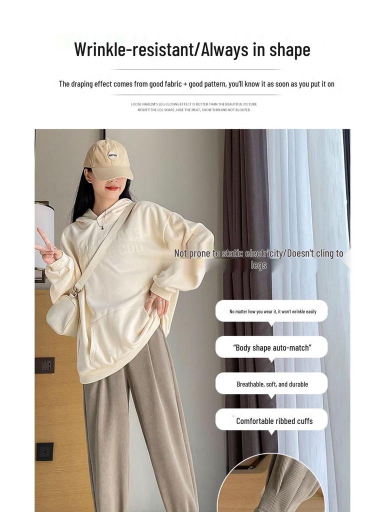 Женские большие размеры брюки-джоггеры гаремы с высокой талией - Весенне-осенние утягивающие флисовые брюки с манжетами