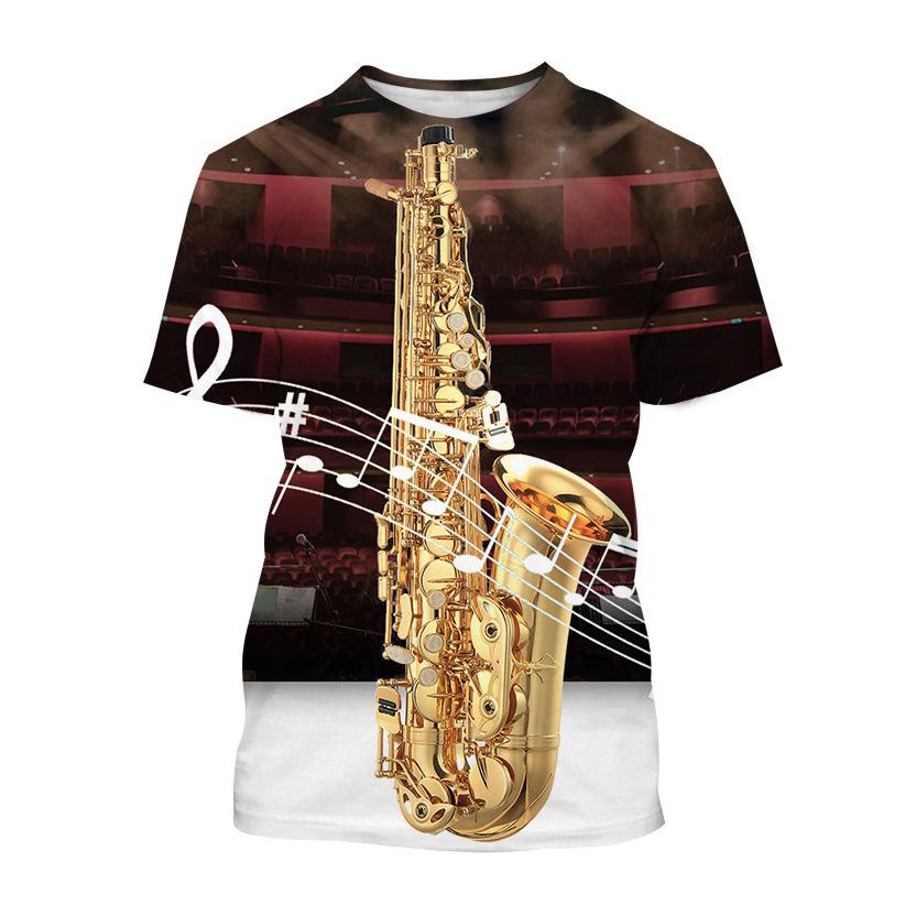Saxophone Series 3D Printed Men's Casual Short Sleeved T-shirt Sportwear Men T-shirts