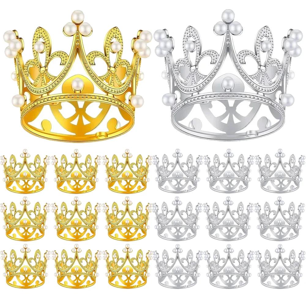 20/1 шт. Мини-корона, украшение для торта, принцесса, жемчужная тиара, детское украшение для волос на свадьбу, день рождения, украшение для торта