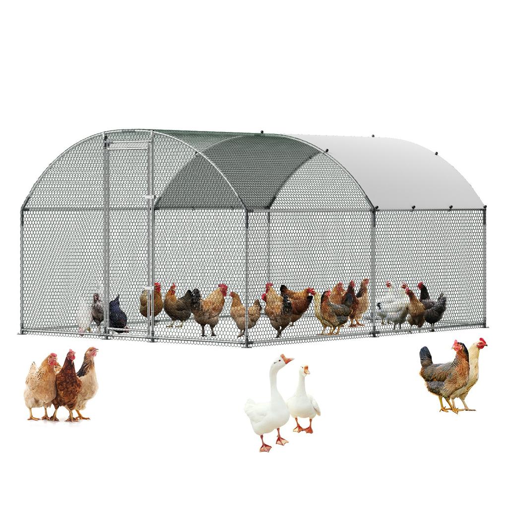 VEVOR Large Metal Chicken Coop 3 x 3.97 x 2 m Walk-in Chicken Run House, Doom Roof Hen House Enclosure with Cover and Security Lock