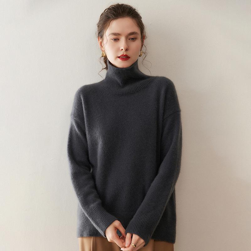 Cashmere Women's High Neck Thick Pullover: Slimming Loose Fit, Solid Color - Autumn/Winter 2026 Collection
