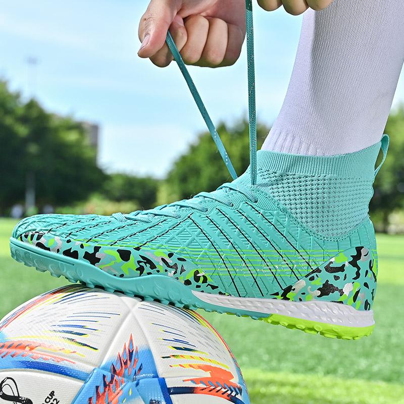 32-45unisex Football Shoes High-top Elastic Socks PVC Rubber Soft Bottom TFFootball Shoes Men's Special Children Competition Training Football Shoes