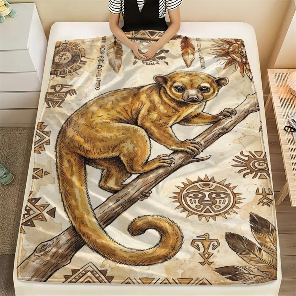1PC Tribal Totem Print FlAannel Blanket, High quality Comfortable for All Seasons, Home Decor, Warmth and Comfort