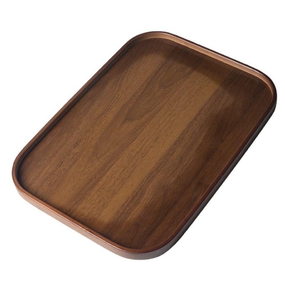 Walnut Wood Color Wood Tray Retro Style Fruit Plate Smooth Edge Tea Tray Kitchen