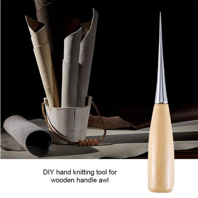 Шило с круглой ручкой из цельного дерева, шило для кожи и текстиля с ножнами, шило для шитья, ручные инструменты для текстиля