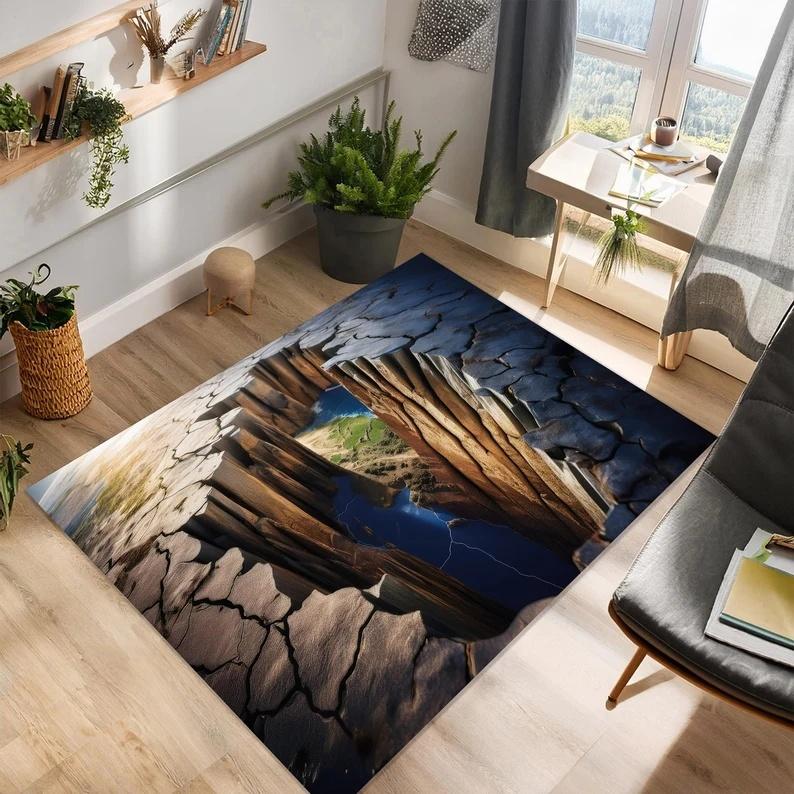 3D Трещина Земли Водная Пещера Спасательный Дизайн Ковер Нескользящий Машинная Стирка Ковер Мода Спальня Гостиная Пляжный Стиль Напольный Коврик