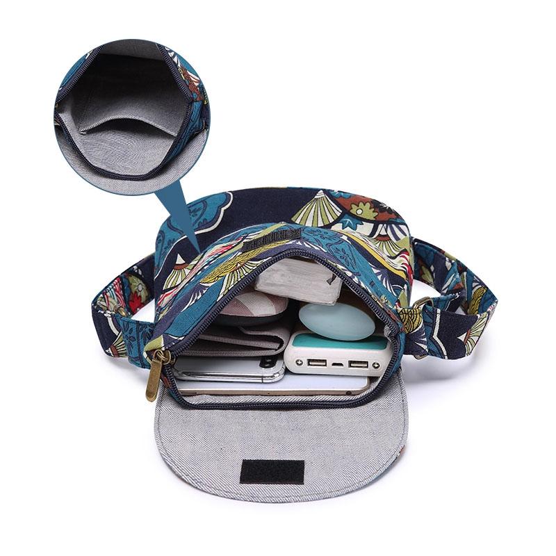 Сумка кроссбоди в этническом стиле, винтажная сумка-ведро с цветочным принтом, женская парусиновая сумка с клапаном, 2025, зима, уличная, повседневная, маленькие наплечные сумки