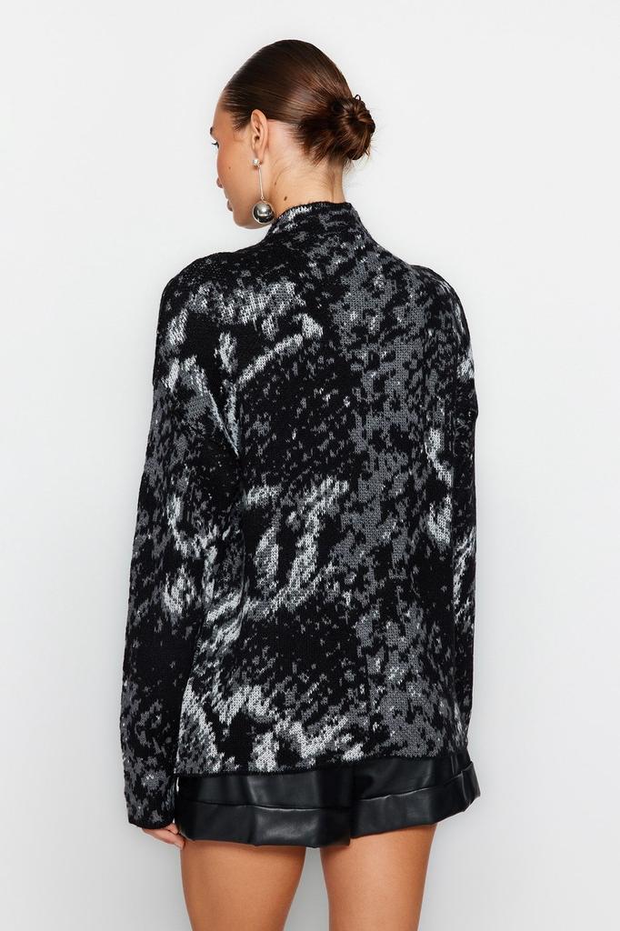 Женский модный стильный свитер с леопардовым рисунком и высоким воротником, трикотажный свитер