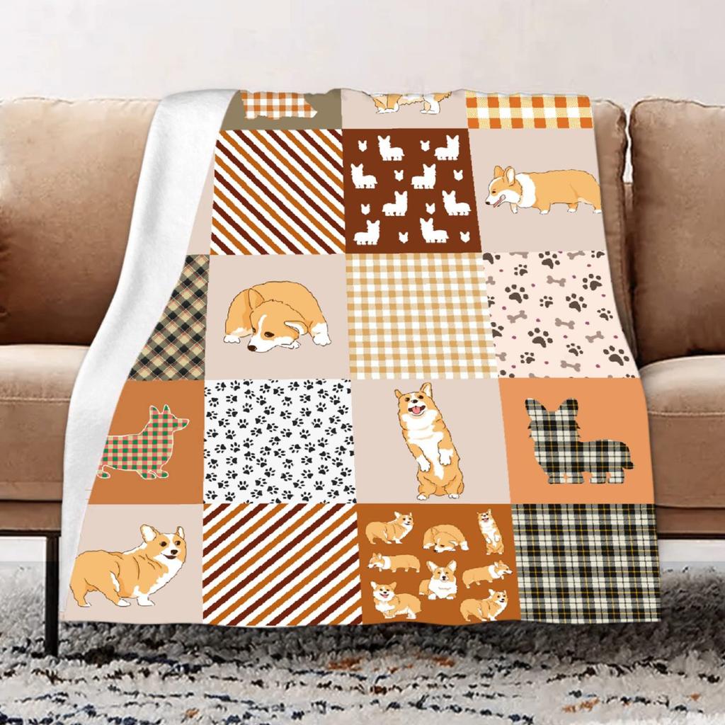 Cute Corgi Blanket Puppy Pattern Blanket Soft Flannel Blanket for Children Adult Gift Blanket