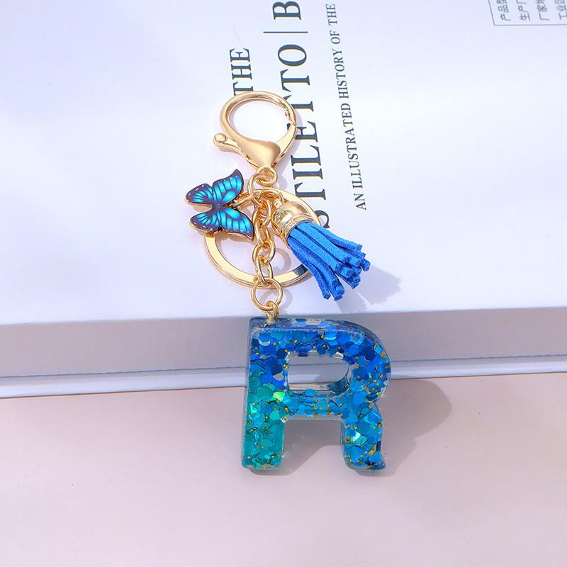1 шт. Брелок с надписью для подвески на рюкзак, держатель для ключей, брелок с кисточкой, бабочка, милая градиентная смола, синий с пайетками