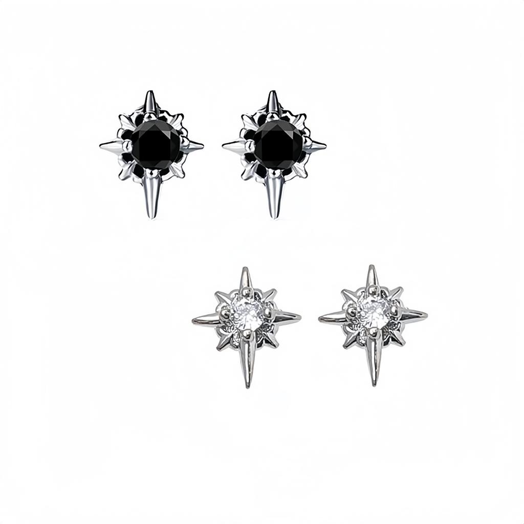 Unisex Stainless Steel Vintage Gothic Punk Cubic Zircon Stud Earrings for Men Women Hypoallergenic Surgical Steel Jewelry Gifts