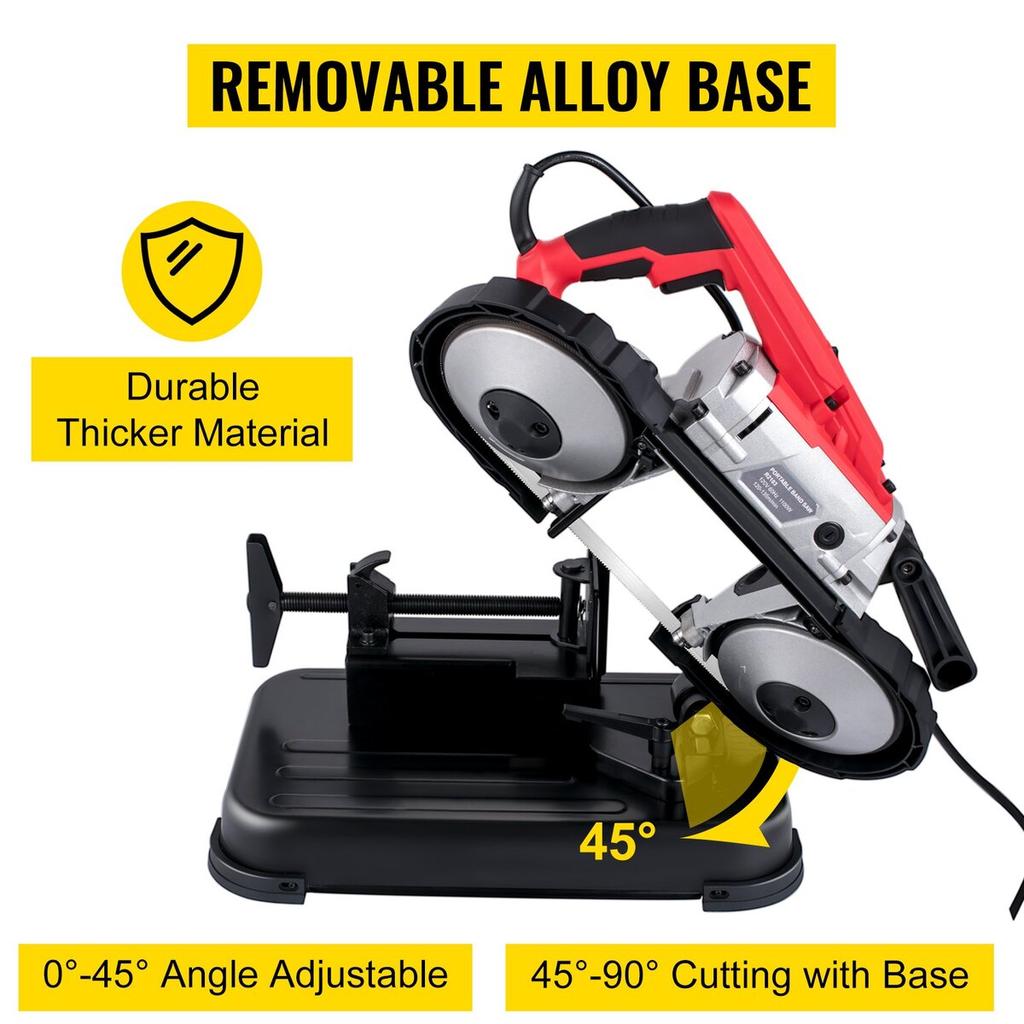 Portable Band Saw, with Removable Alloy Steel Base Cordless Band Saw, 5 Inch Cutting Capacity Hand held Band Saw,Variable Speed Portable Bandsaw,