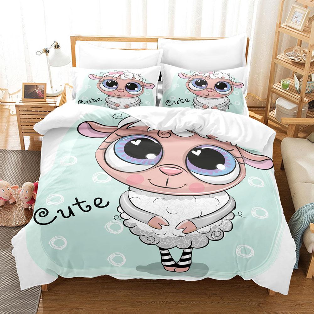Мультяшный комплект пододеяльника с овечками, милые белые овечки, цветочный узор, размер кинг, квин, полный, для детей, мальчиков, девочек, подарок, полиэстеровый комплект постельного белья