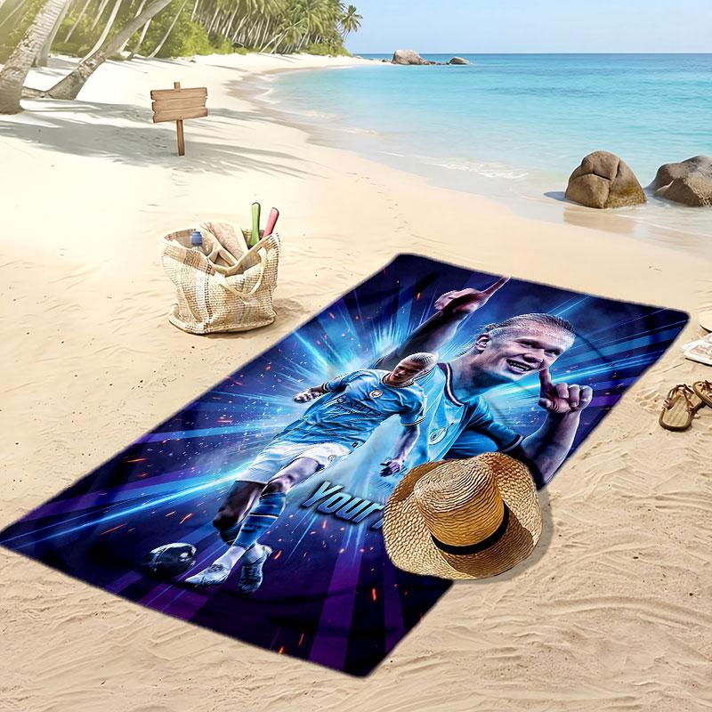 Erling Haaland Personalized Printed Beach Towel Soccer Logo Support Custom Name Text Absorbent Towel For Sport Travel Special Gift