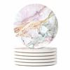 HAOCOO Stylish Ceramic Coasters with Marble Pattern and Cork Backing, Round, Set of 6, for Mugs and Tea Pads, Insulation, Better Than Diatomaceous Ear